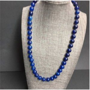 VTG Pop Bead Necklace Navy Cobalt Primary Blue Adjustable Retro